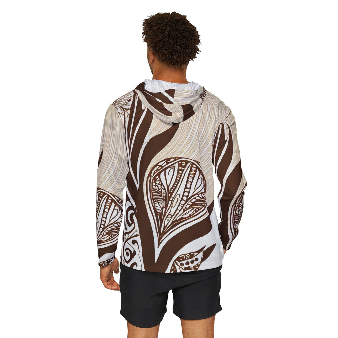 Mens Sports Performance Graphic Hoodie - Floral Brown Line Art Print