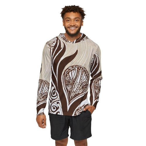 Mens Sports Performance Graphic Hoodie - Floral Brown Line Art Print