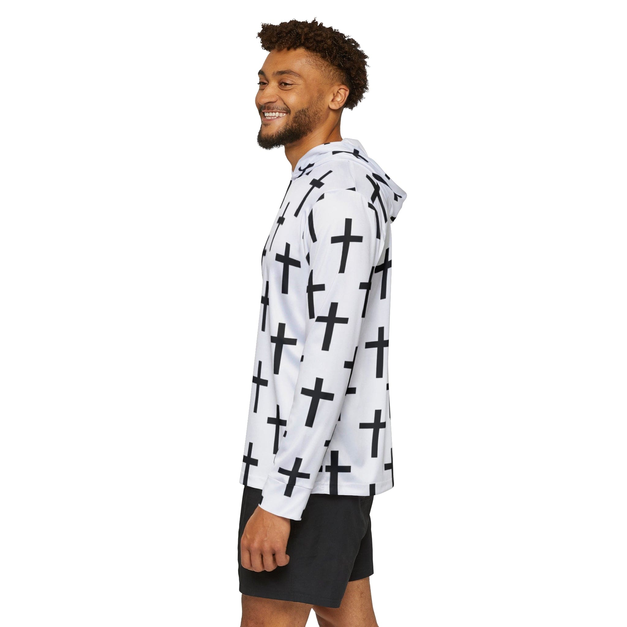 Mens Sports Performance Graphic Hoodie - Seamless Cross Pattern