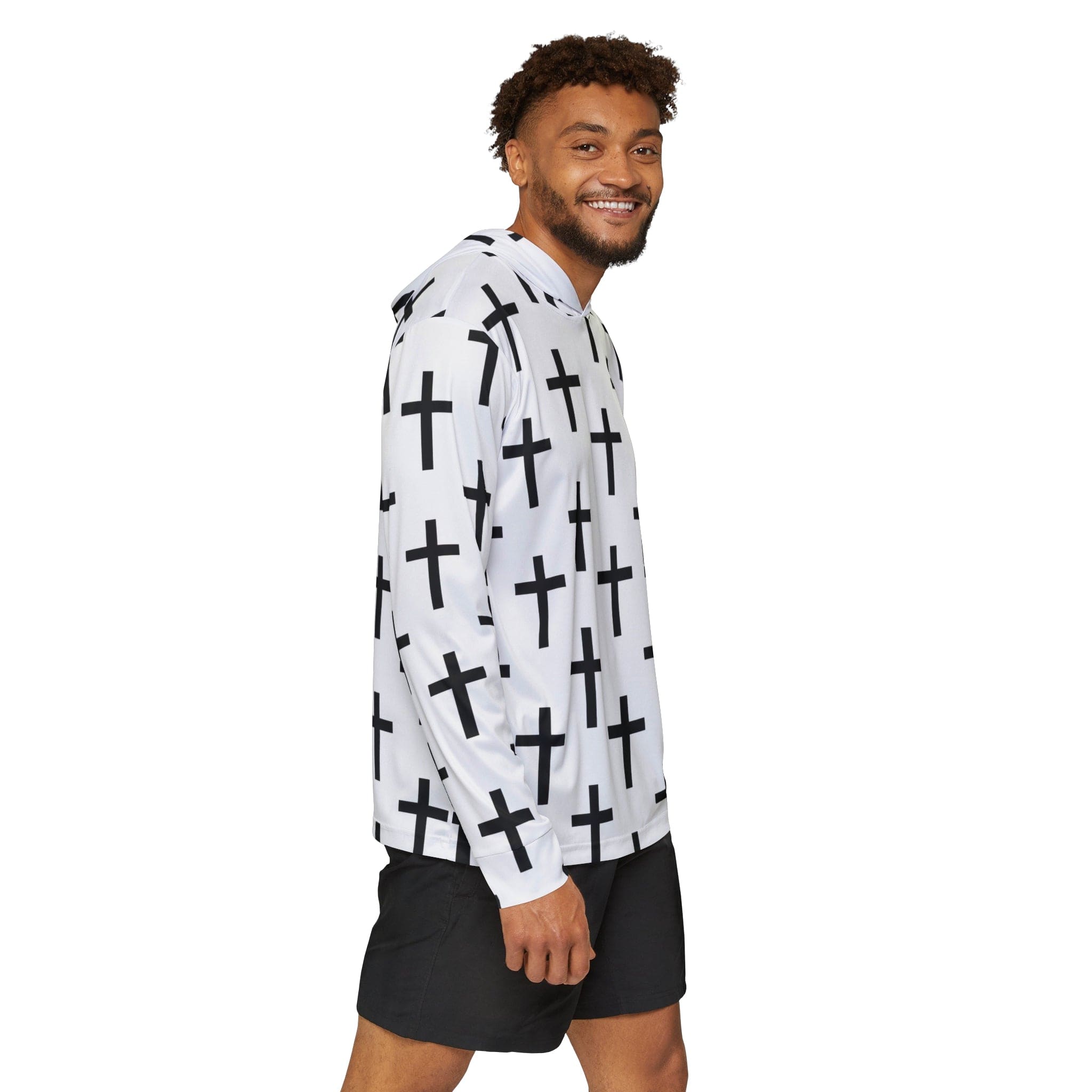 Mens Sports Performance Graphic Hoodie - Seamless Cross Pattern