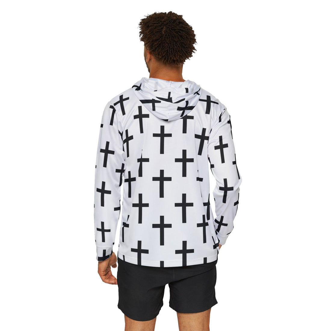 Mens Sports Performance Graphic Hoodie - Seamless Cross Pattern