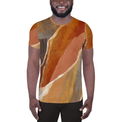 Mens Stretch Fit Athletic Sports T-shirt, Rustic Brown Stone Print