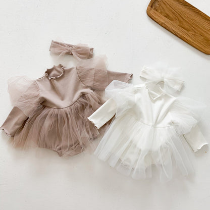 Baby Girl Mesh Tutu Skirt With Solid Top Dress In Spring