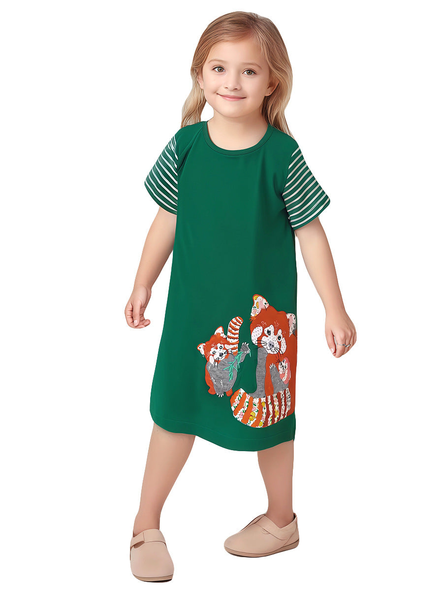 Striped Dress for Girls, European and American Cute Animals Cartoon