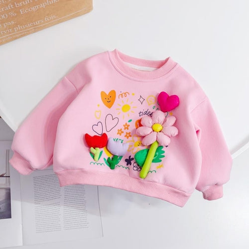 Baby Girl Flower Patched Pattern Thickened Autumn Hoodies