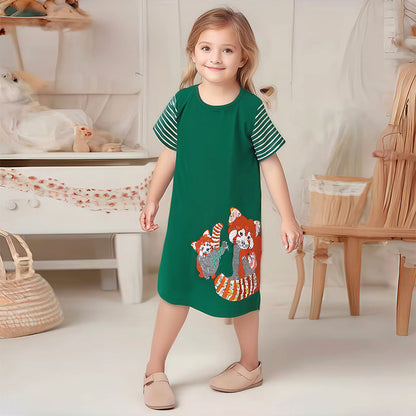 Striped Dress for Girls, European and American Cute Animals Cartoon