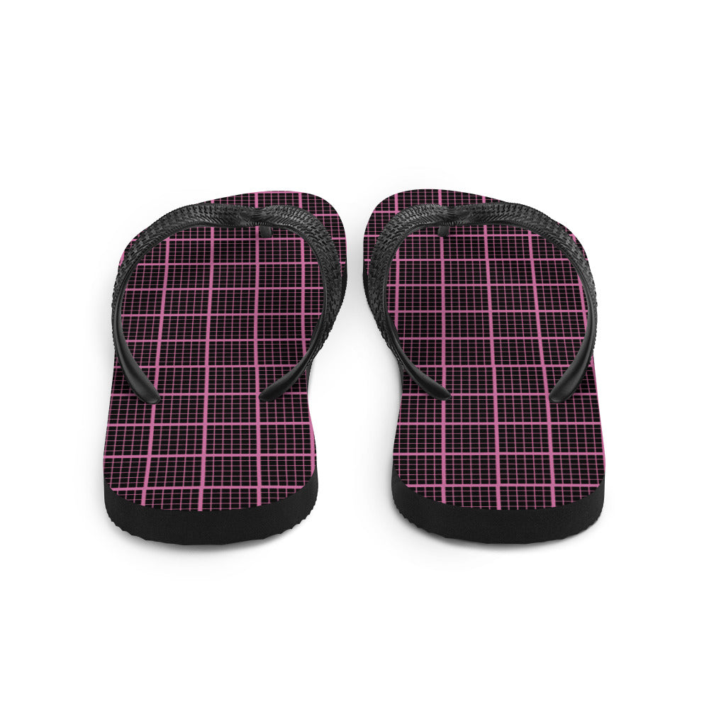 Black and Pink Check Chequered Flip-Flops