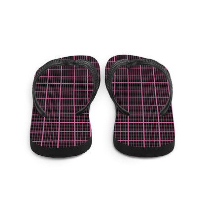 Black and Pink Check Chequered Flip-Flops