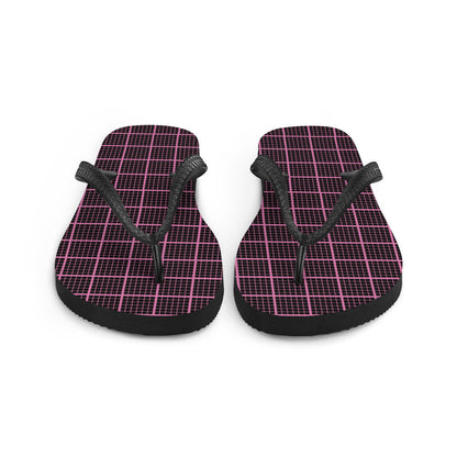 Black and Pink Check Chequered Flip-Flops