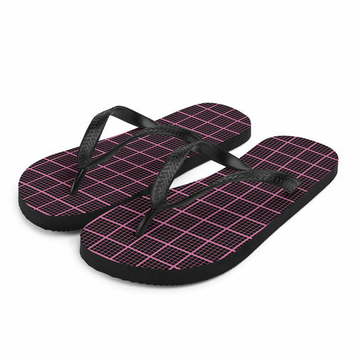 Black and Pink Check Chequered Flip-Flops