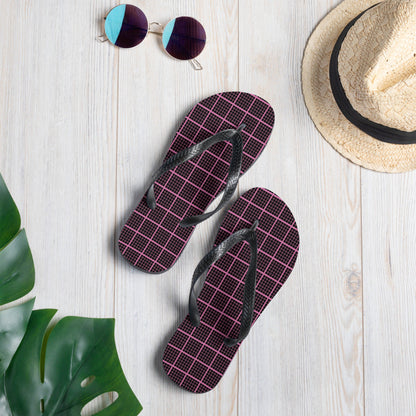 Black and Pink Check Chequered Flip-Flops