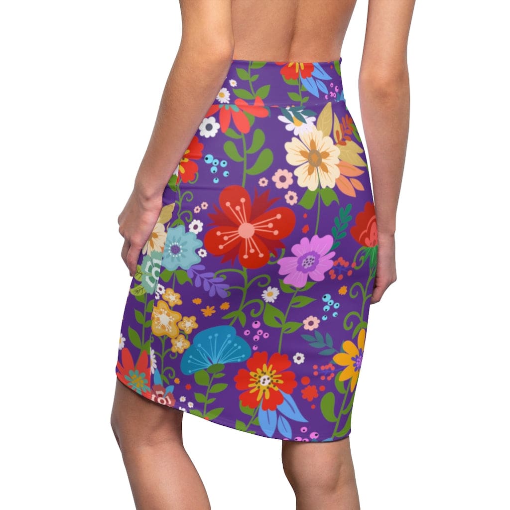 Womens Pencil Skirt, High Waist Stretch, Multicolor Floral Print,