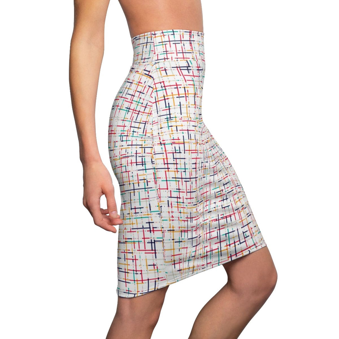 Womens Pencil Skirt, High Waist Stretch, Multicolor Stripes