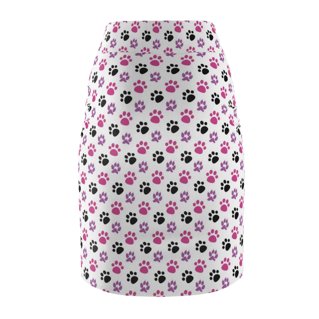 Womens Pencil Skirt, Pink and Black Paws Stretch Mini, S804809