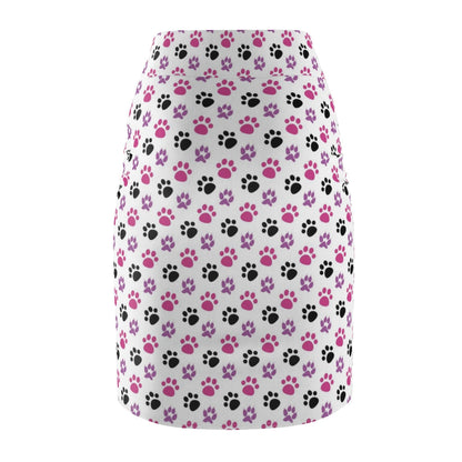 Womens Pencil Skirt, Pink and Black Paws Stretch Mini, S804809