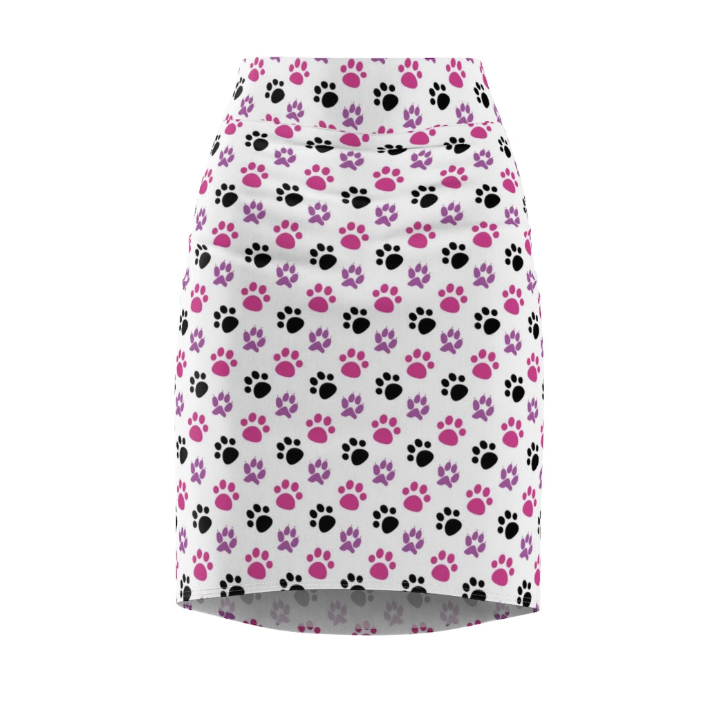 Womens Pencil Skirt, Pink and Black Paws Stretch Mini, S804809