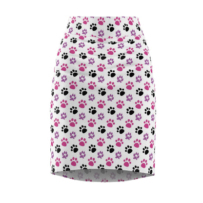 Womens Pencil Skirt, Pink and Black Paws Stretch Mini, S804809