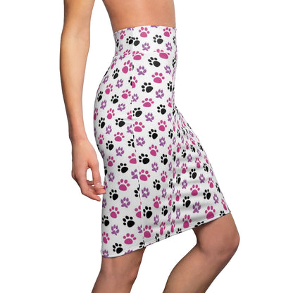 Womens Pencil Skirt, Pink and Black Paws Stretch Mini, S804809