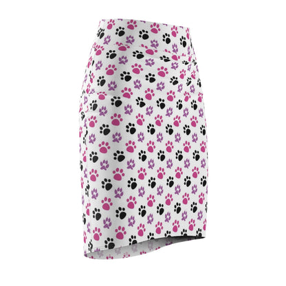 Womens Pencil Skirt, Pink and Black Paws Stretch Mini, S804809