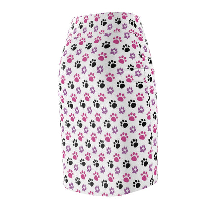 Womens Pencil Skirt, Pink and Black Paws Stretch Mini, S804809