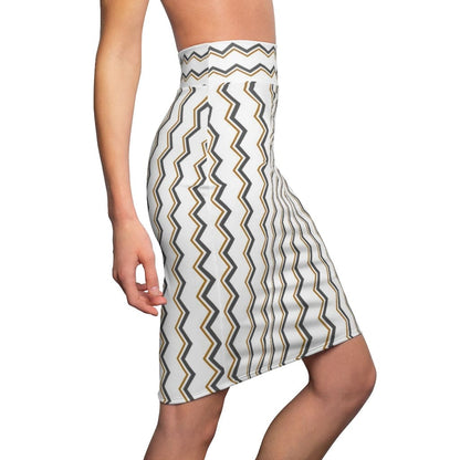 Womens Pencil Skirt, White and Beige Stripes Stretch Mini