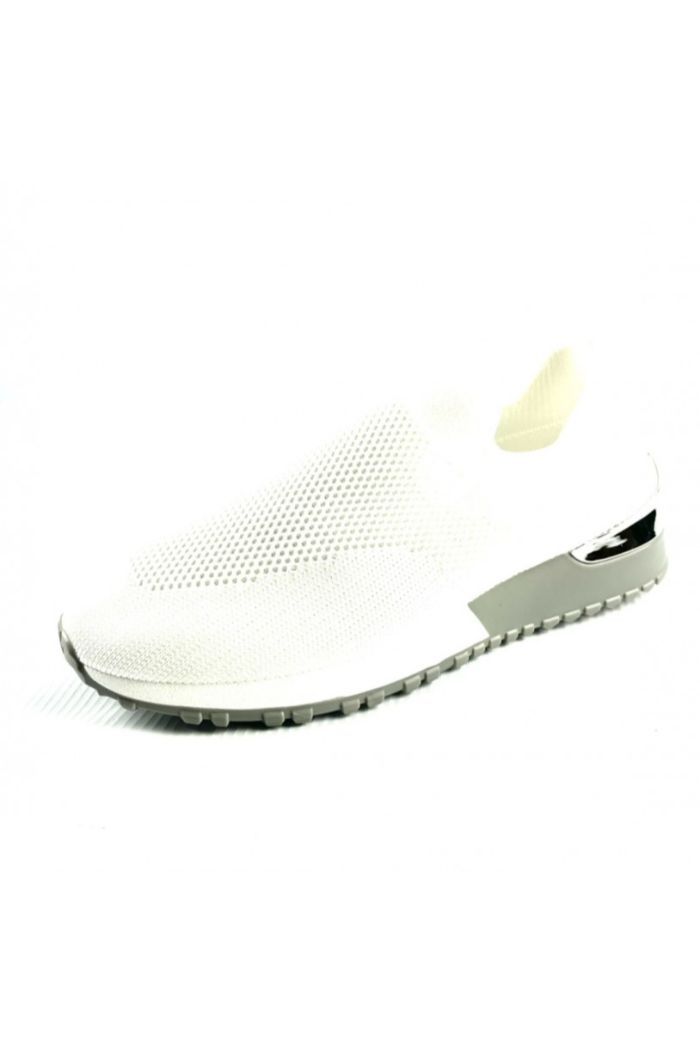 White Knitted Sock Trainers Ladies w/ Silver Detail