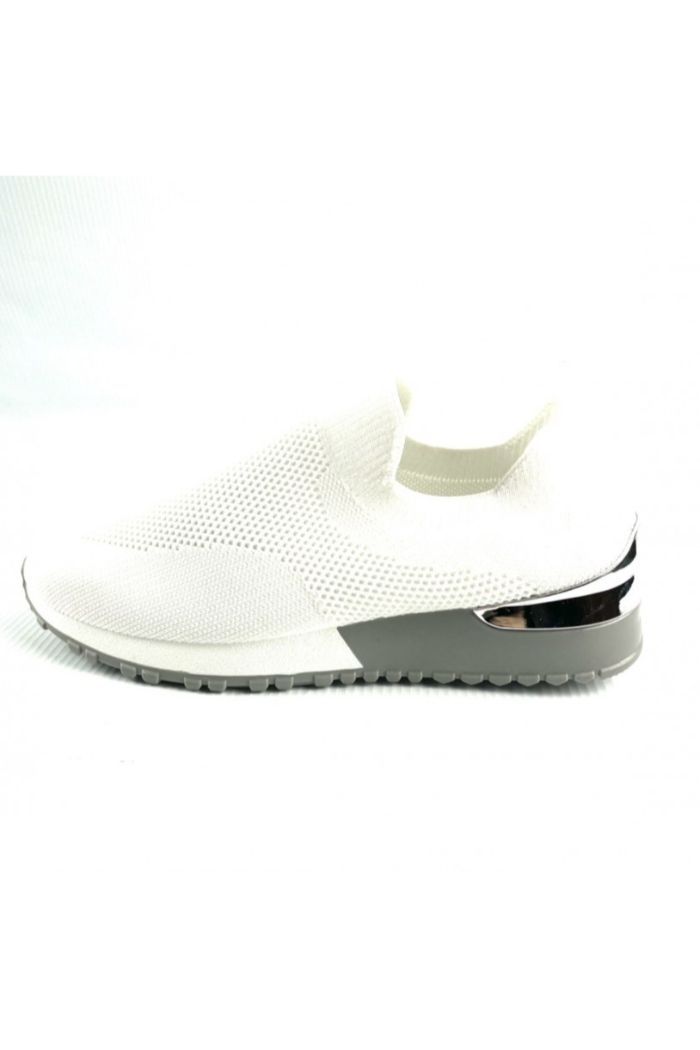 White Knitted Sock Trainers Ladies w/ Silver Detail