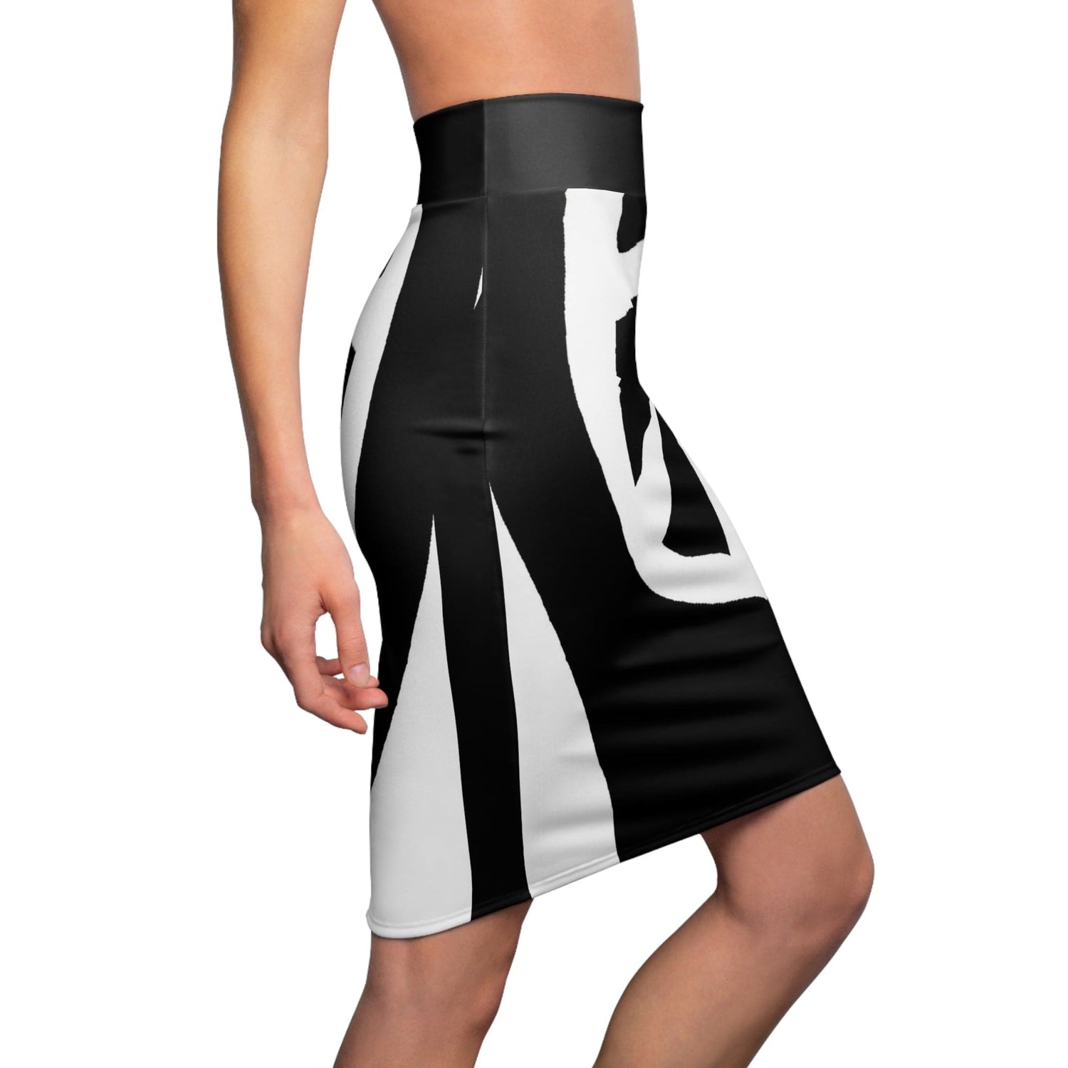Womens Pencil Skirt, Black and White Geometric Pattern
