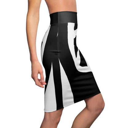 Womens Pencil Skirt, Black and White Geometric Pattern